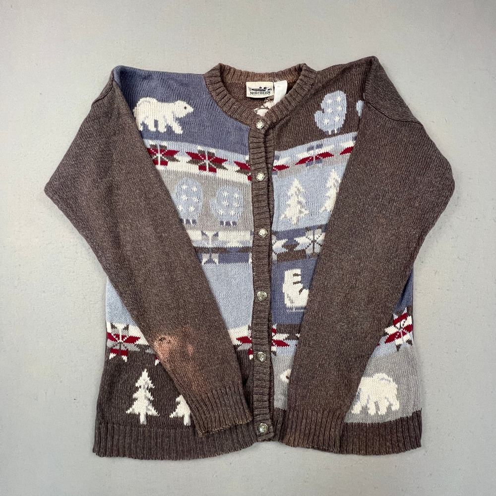 Northern Reflections Cardigan Women XL Brown Winter Polar Bear Cabin Gorpcore